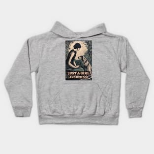 Just a girl and her dog, vintage, retro illustration Kids Hoodie